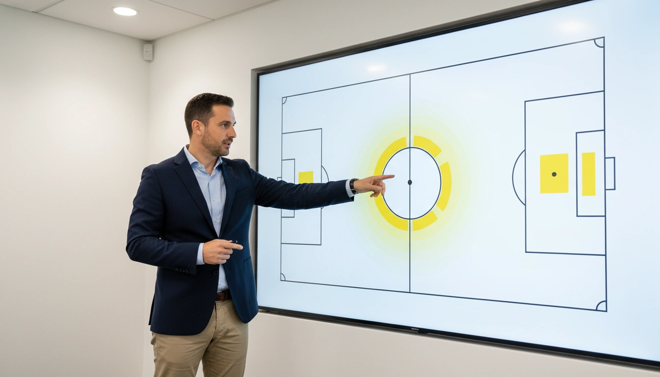 Analyst erklärt Expected Goals Konzept mit Fußballfeld-Diagramm
