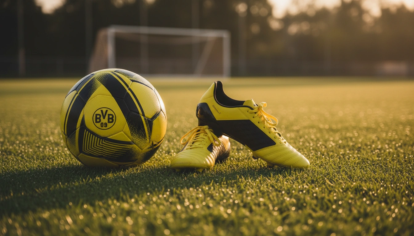 Gelb-schwarze Fußballschuhe auf Rasen neben einem Fußball als Symbol für die Kunst des Toreschießens