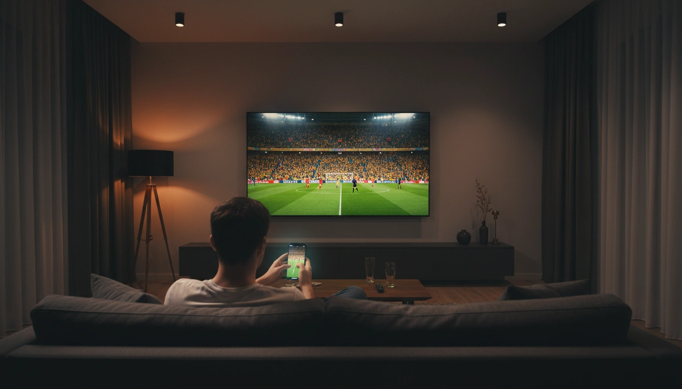 Fan verfolgt ein BVB-Spiel live auf dem Fernseher für Spielanalyse